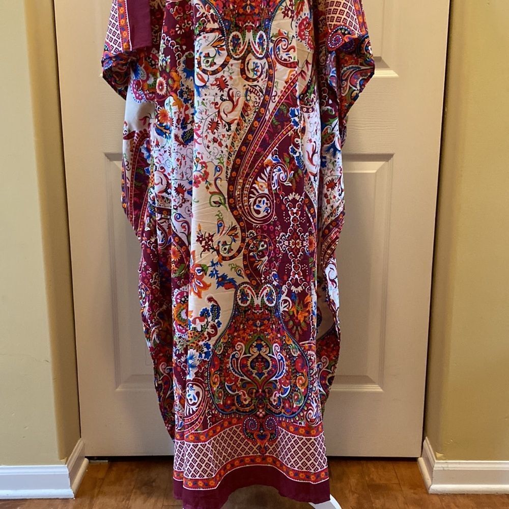 Gypsie Blu Caftan Dress Beach Coverup Sundress Maxi MuMu One Size - Picture 2 of 5